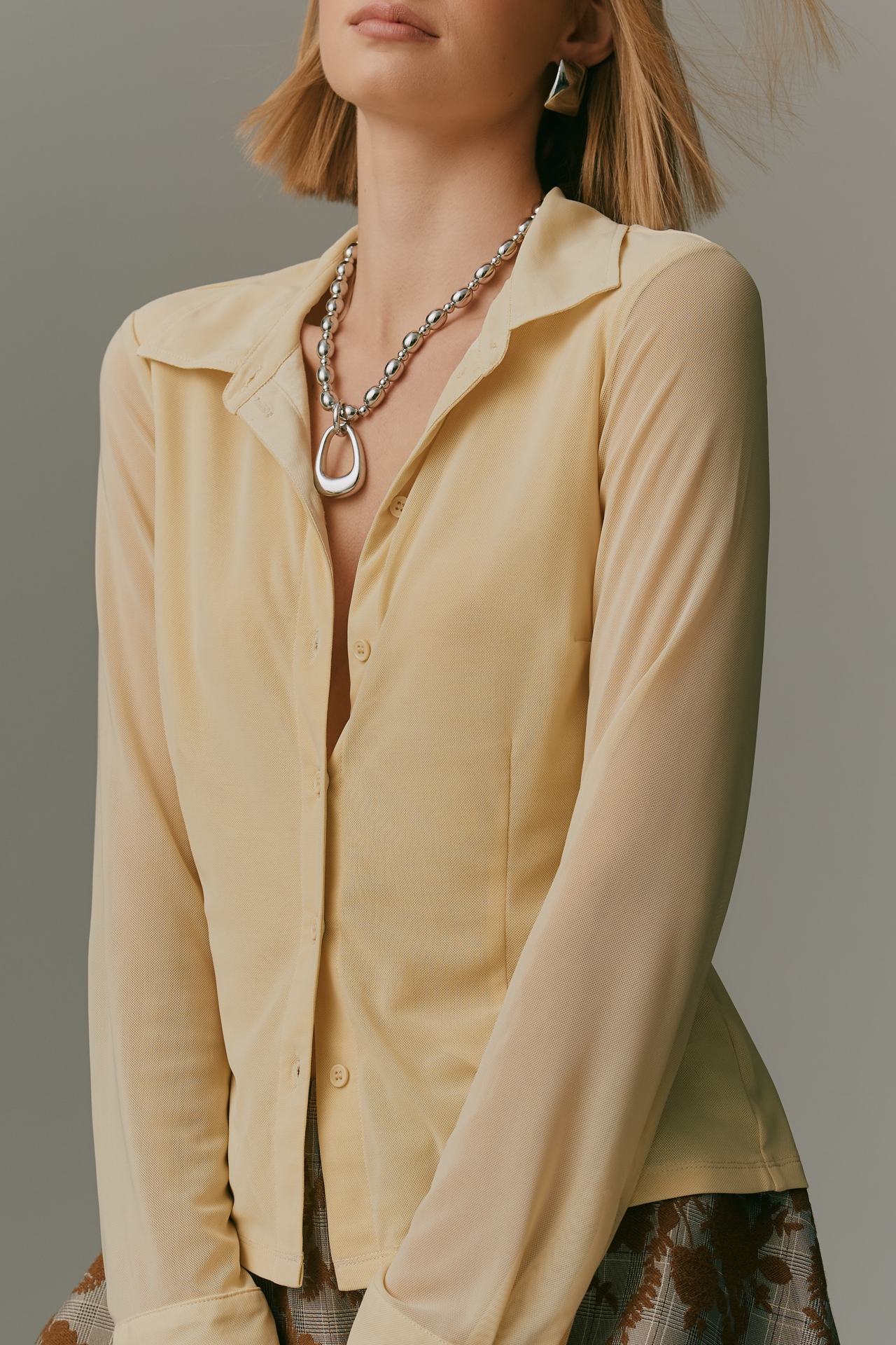 Sanctuary Fitted Mesh Buttondown Shirt