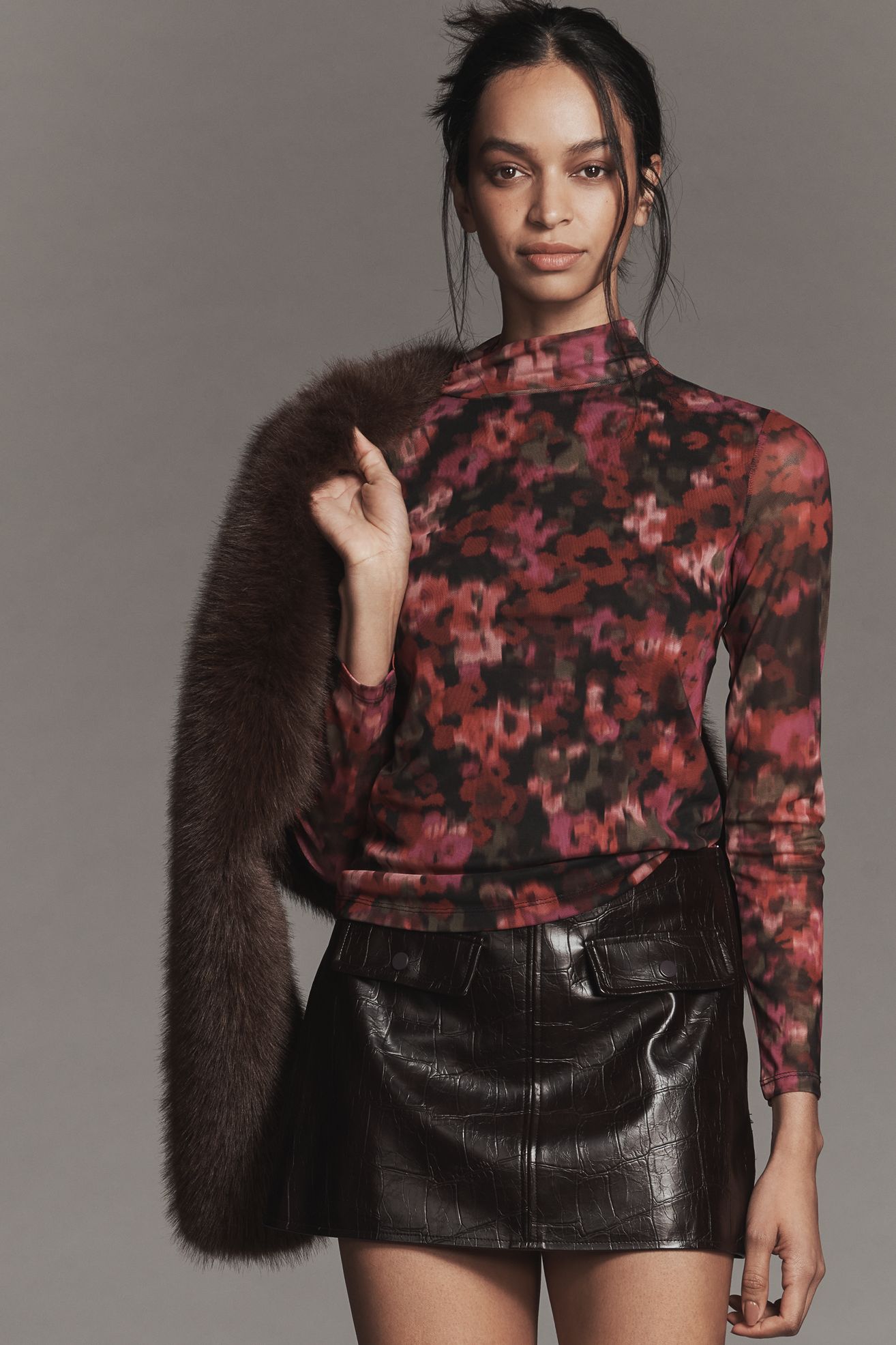 Sanctuary Long-Sleeve Mock-Neck Mesh Top