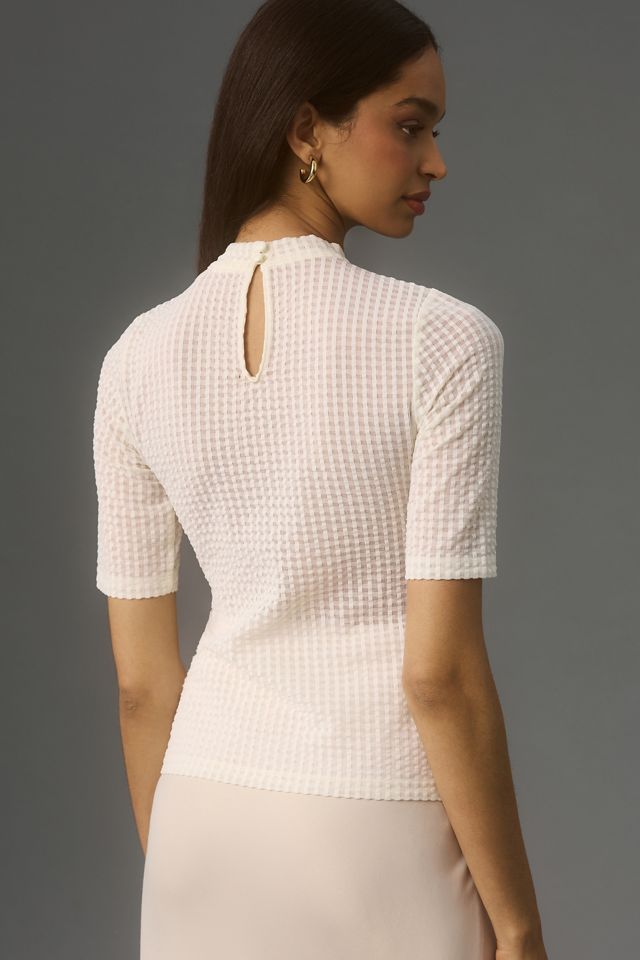 Maeve Sheer Mesh Mock-Neck Top | Anthropologie