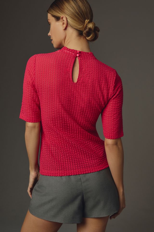 Maeve Sheer Mesh Mock-Neck Top | Anthropologie