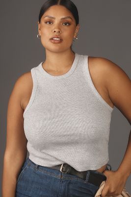 Shop Maeve The Blair Baby Tee By : Sleeveless Cropped Racerback Edition In Grey
