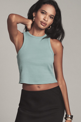 Maeve The Blair Stretch Cotton Crop Racerback Tank Top In Green