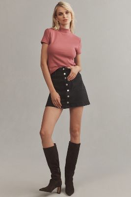 Shop Maeve Ribbed Mock-neck Cropped T-shirt In Pink