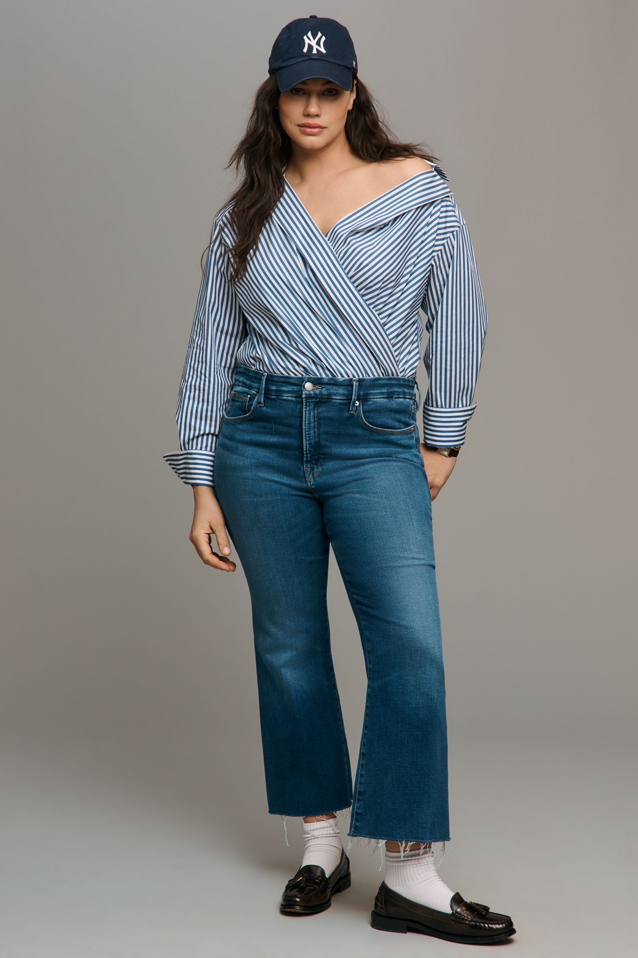 Good American Off-Shoulder Tailored Wrap Top