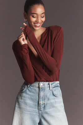 Favorite Daughter The Slinky Date Bodysuit In Burgundy