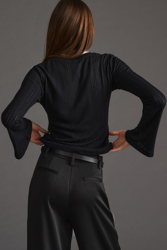 By Anthropologie Pointelle Flare-Sleeve Top #1