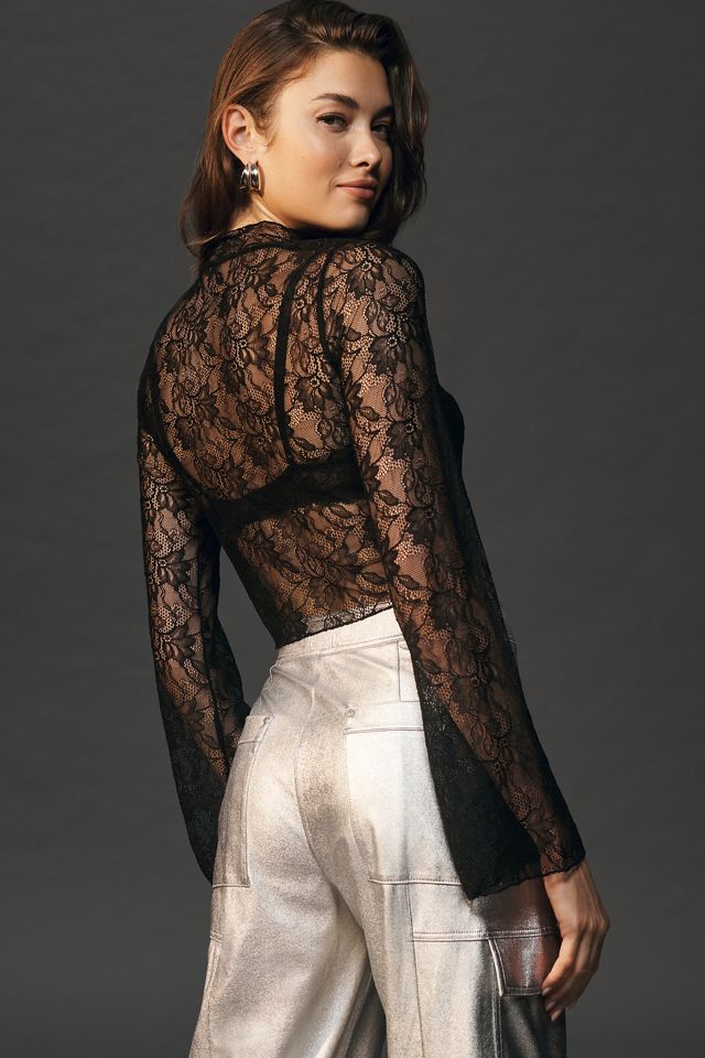 By Anthropologie Lace Crop Top #1