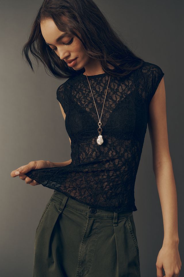 By Anthropologie Sheer Lace Top #3