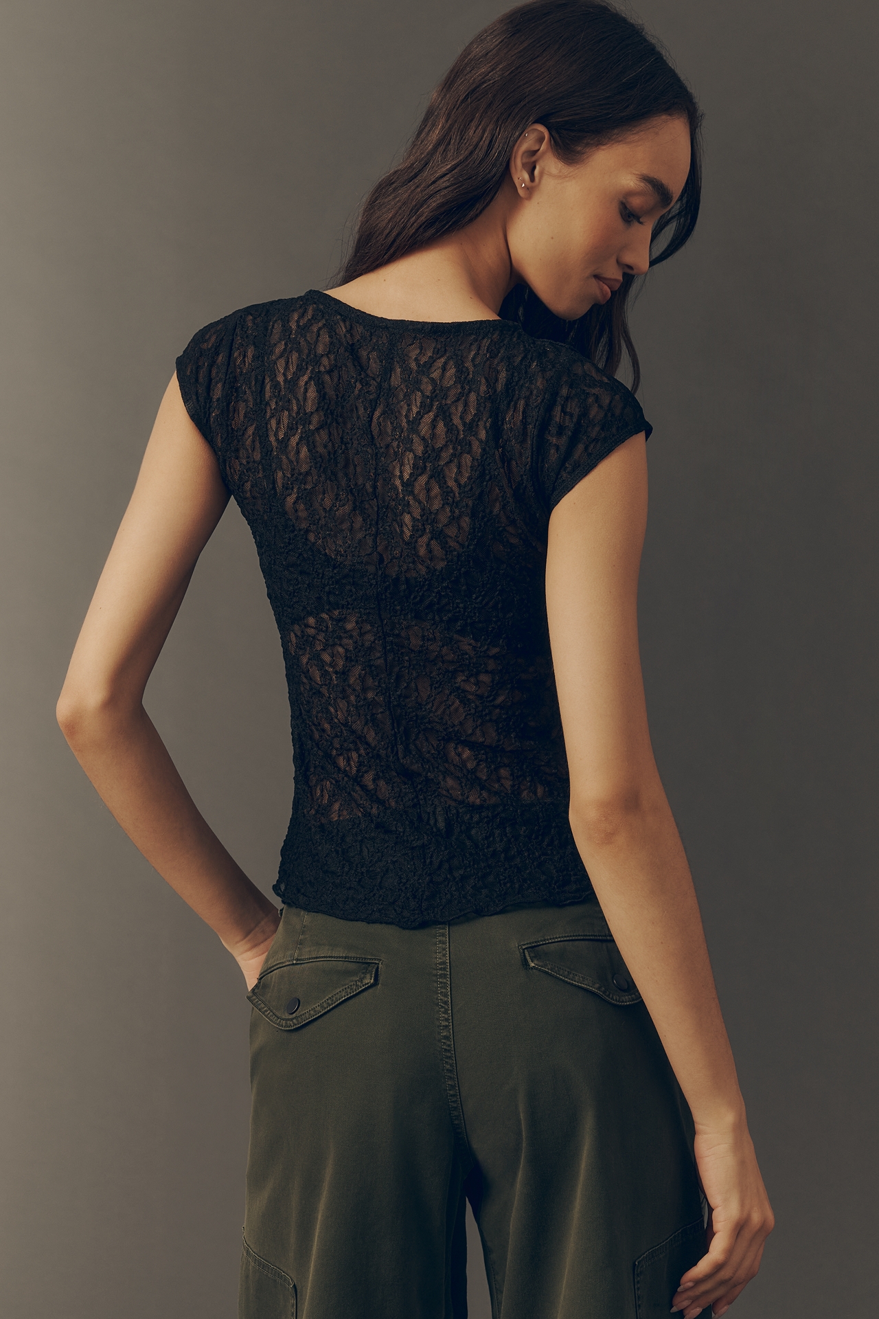 By Anthropologie Short-Sleeve Lace Layering Top