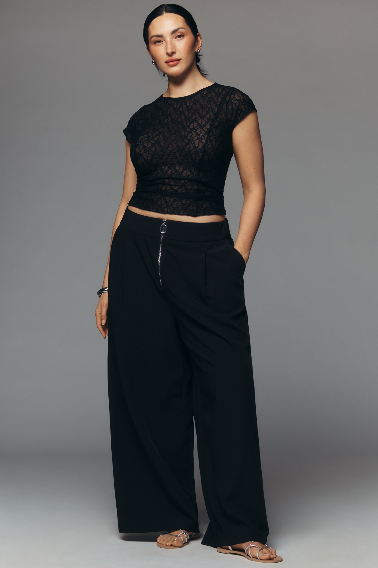 By Anthropologie Short-Sleeve Lace Layering Top