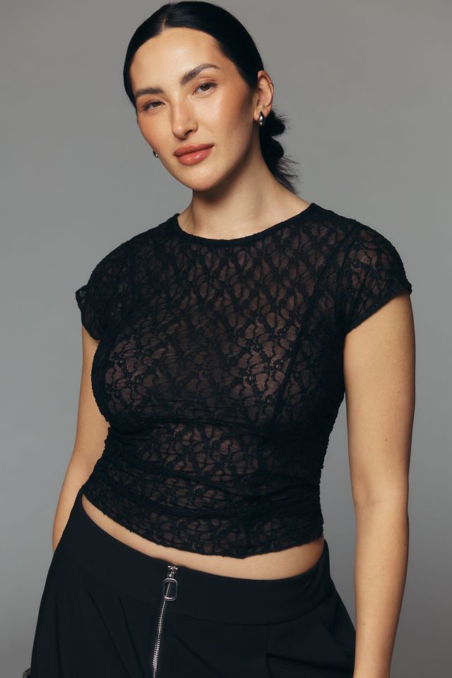 By Anthropologie Short-Sleeve Lace Layering Top #4