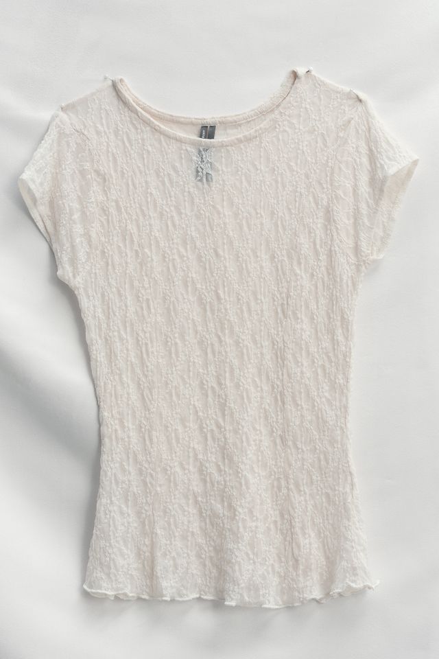 By Anthropologie Short-Sleeve Lace Layering Top #4