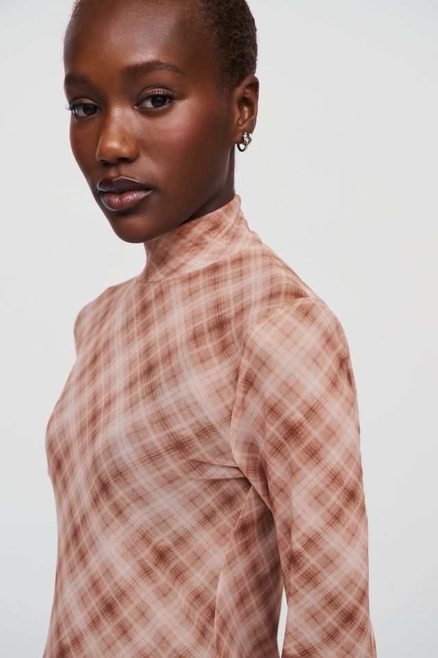 Elodie Bourbon Mesh Turtleneck Top #1