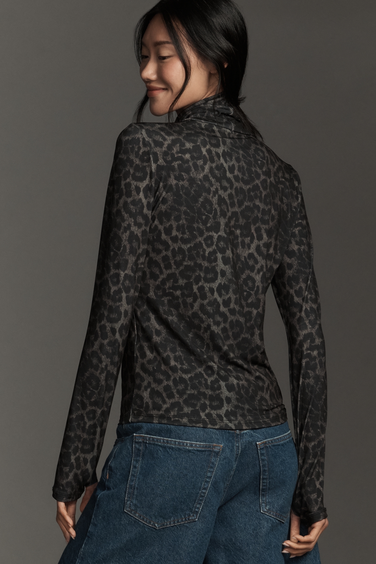 Essentiel Antwerp Long-Sleeve Leopard Turtleneck Top