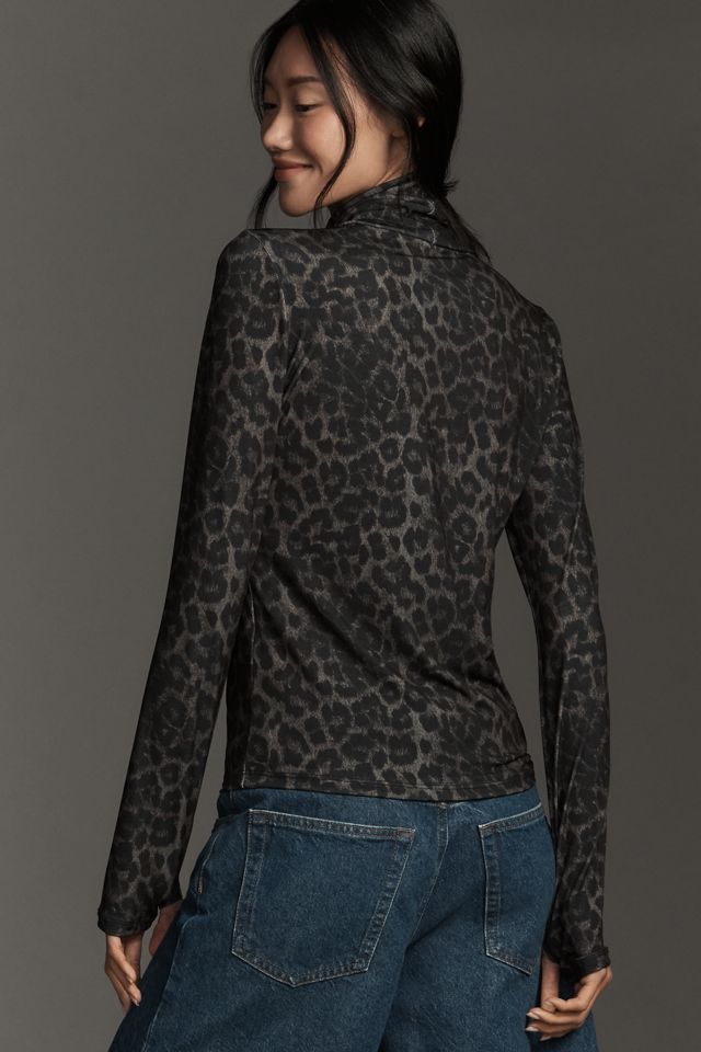 Essentiel Antwerp Long-Sleeve Leopard Turtleneck Top #1