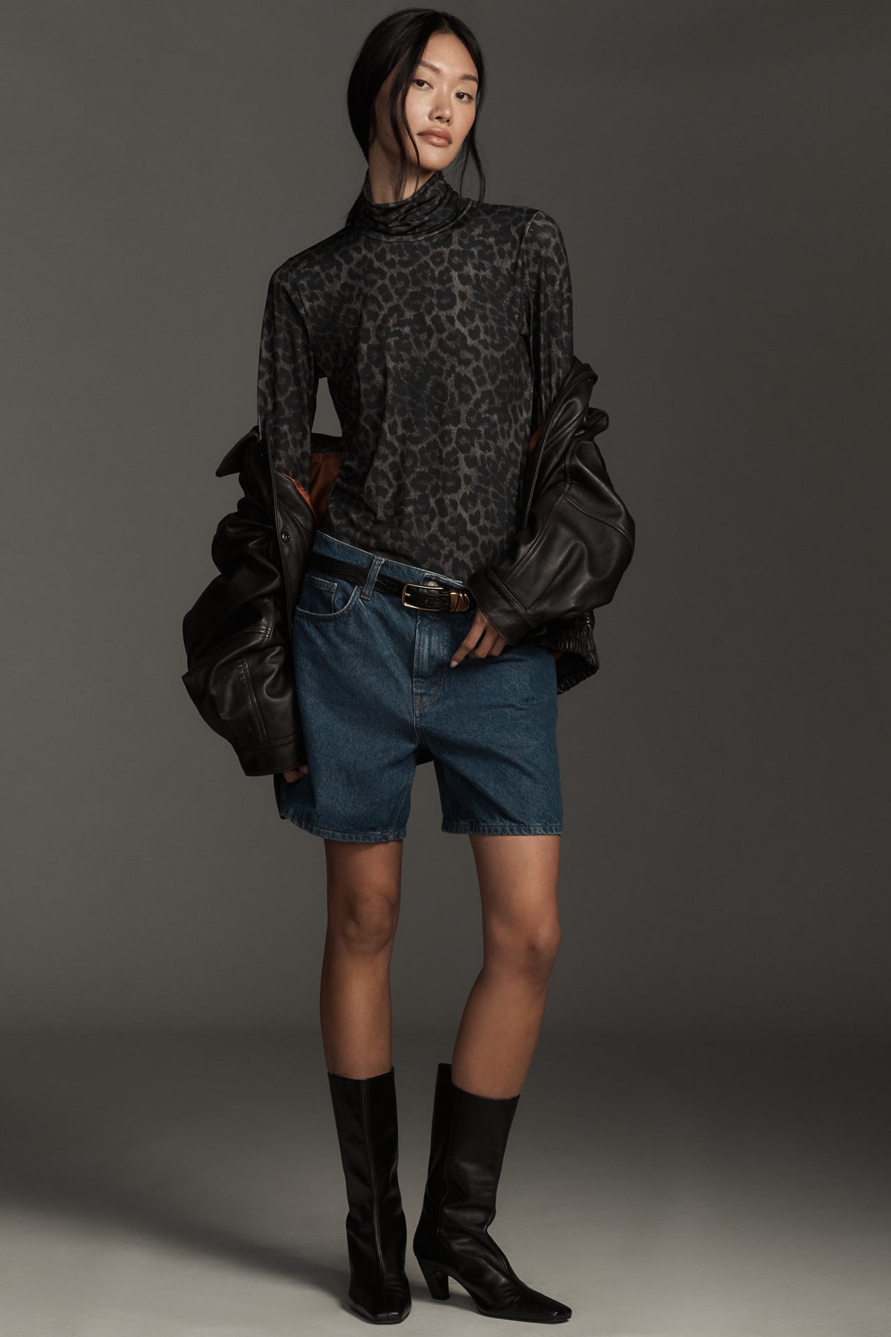 Essentiel Antwerp Long-Sleeve Leopard Turtleneck Top