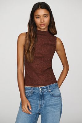 Scotch & Soda Embossed Pleated Mock-Neck Tank
