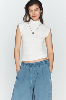 Maeve Mock-Neck Cap-Sleeve Top
