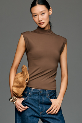 Maeve Mock-Neck Cap-Sleeve Top