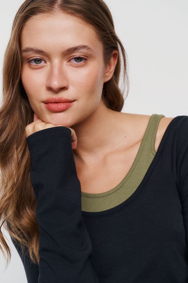 By Anthropologie 100% Cotton Layered Ribbed Top #1