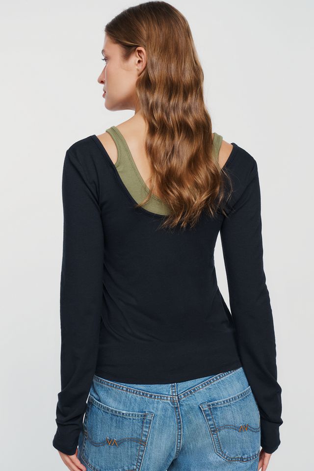 By Anthropologie 100% Cotton Layered Ribbed Top #2