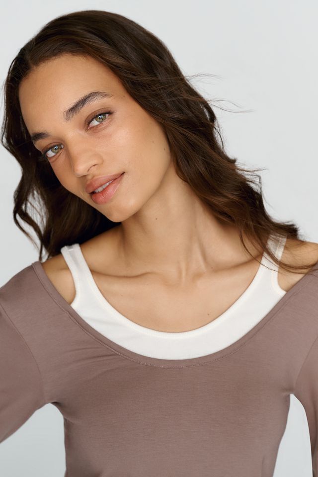 By Anthropologie 100% Cotton Layered Long Sleeve Tee #1