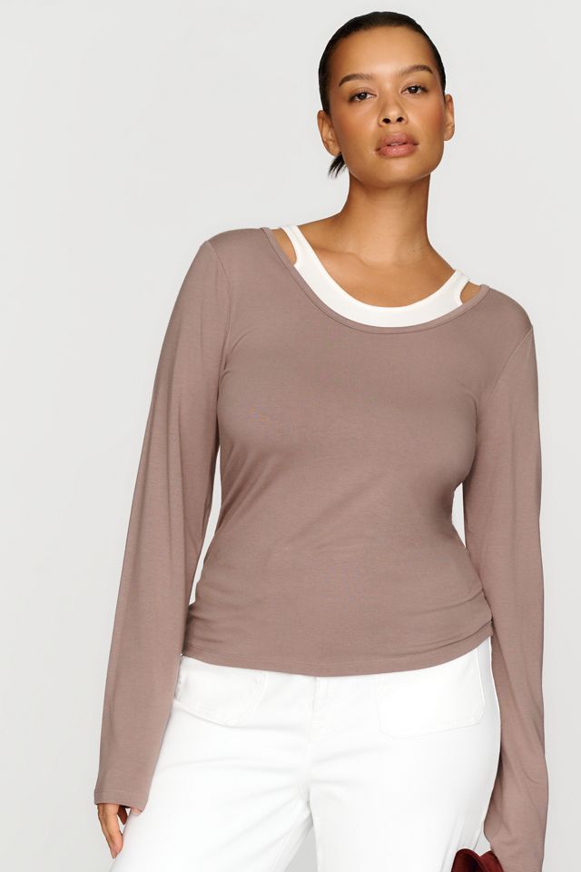 By Anthropologie 100% Cotton Layered Long Sleeve Tee #4