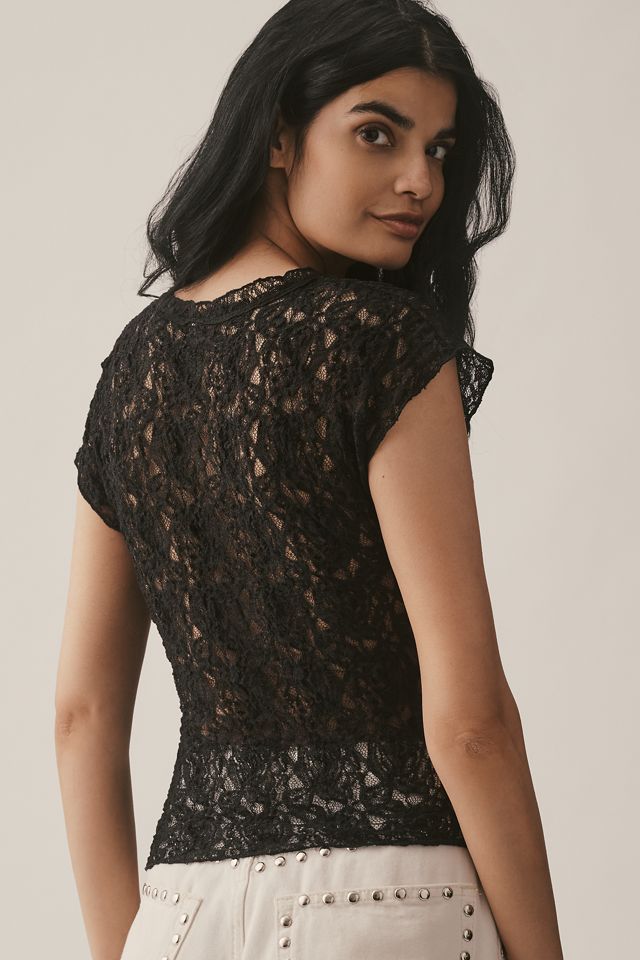 By Anthropologie Short-Sleeve Lace Top #1