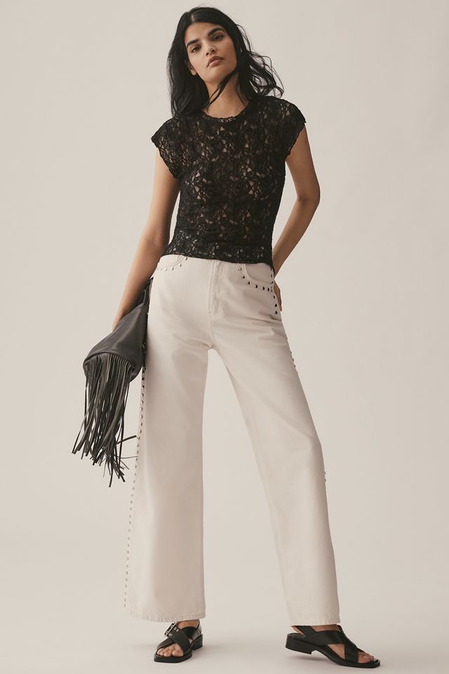 By Anthropologie Short-Sleeve Lace Top #2