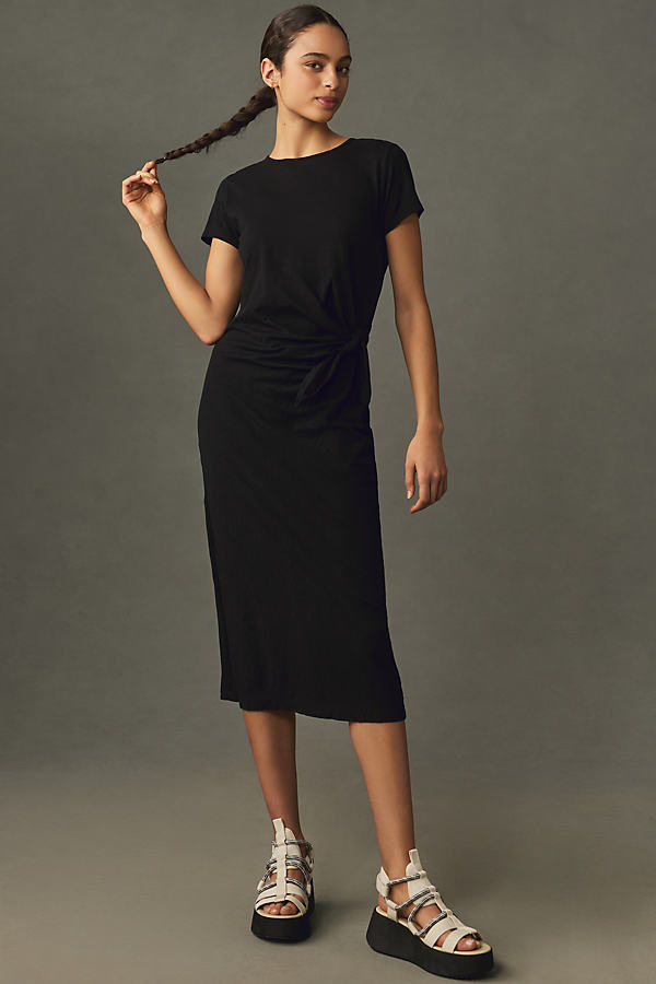 Velvet By Graham & Spencer Short-sleeve Wrap Midi Dress In Black