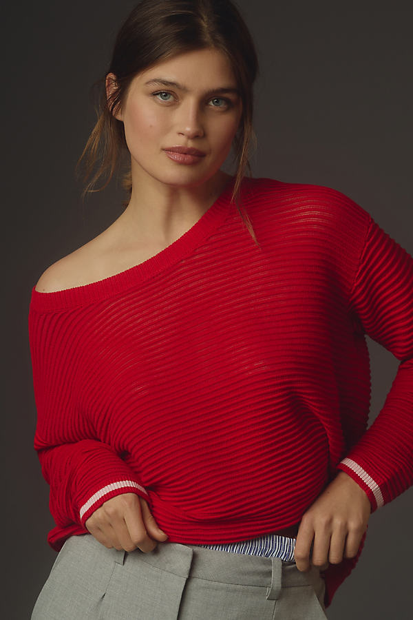 Daily Practice By Anthropologie Long-sleeve Racing Stripes Top In Red