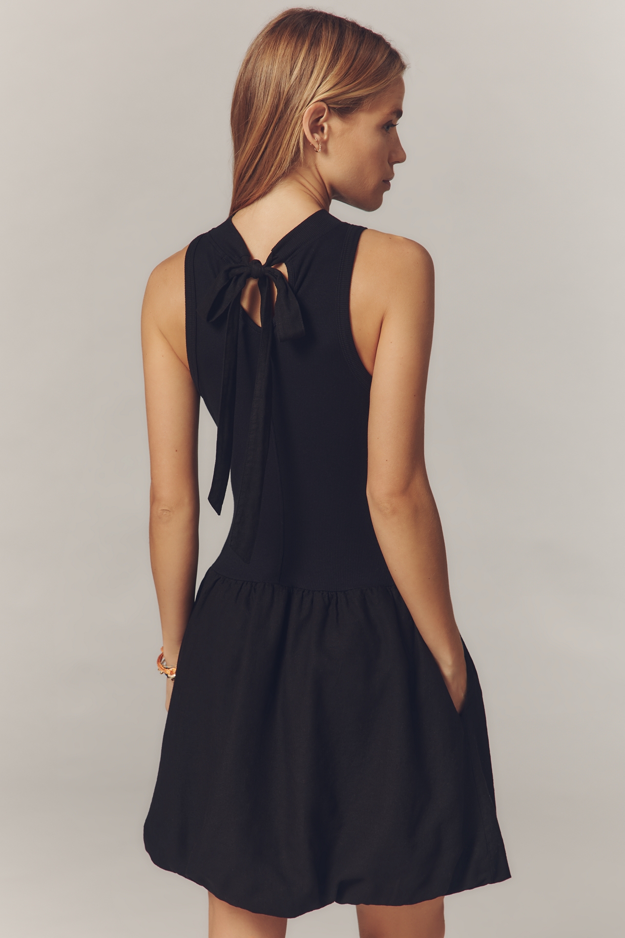 Stateside Linen Blend Bubble-Hem Mini Dress