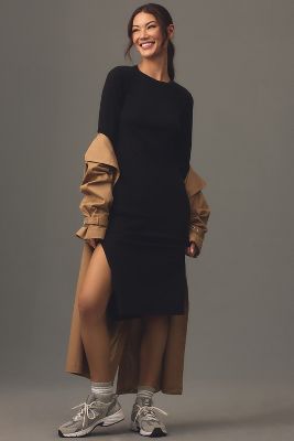 Nation Ltd Theo Long-sleeve Midi Dress In Black