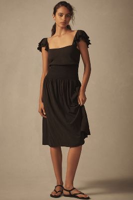 Shop Nation Ltd Brittini Smocked-waist Midi Dress In Black