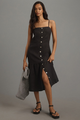 Nation Ltd Luciana Linen Midi Dress In Black