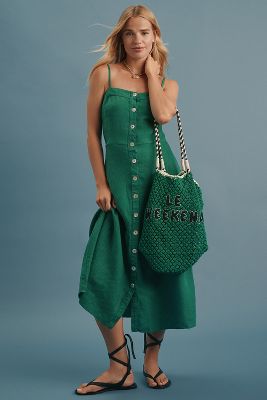Nation Ltd Luciana Linen Midi Dress In Green