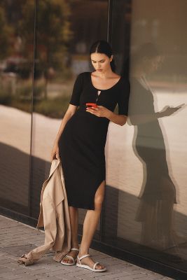 Nation Ltd Haidee Heavy Rib Dress In Jet Black In Black
