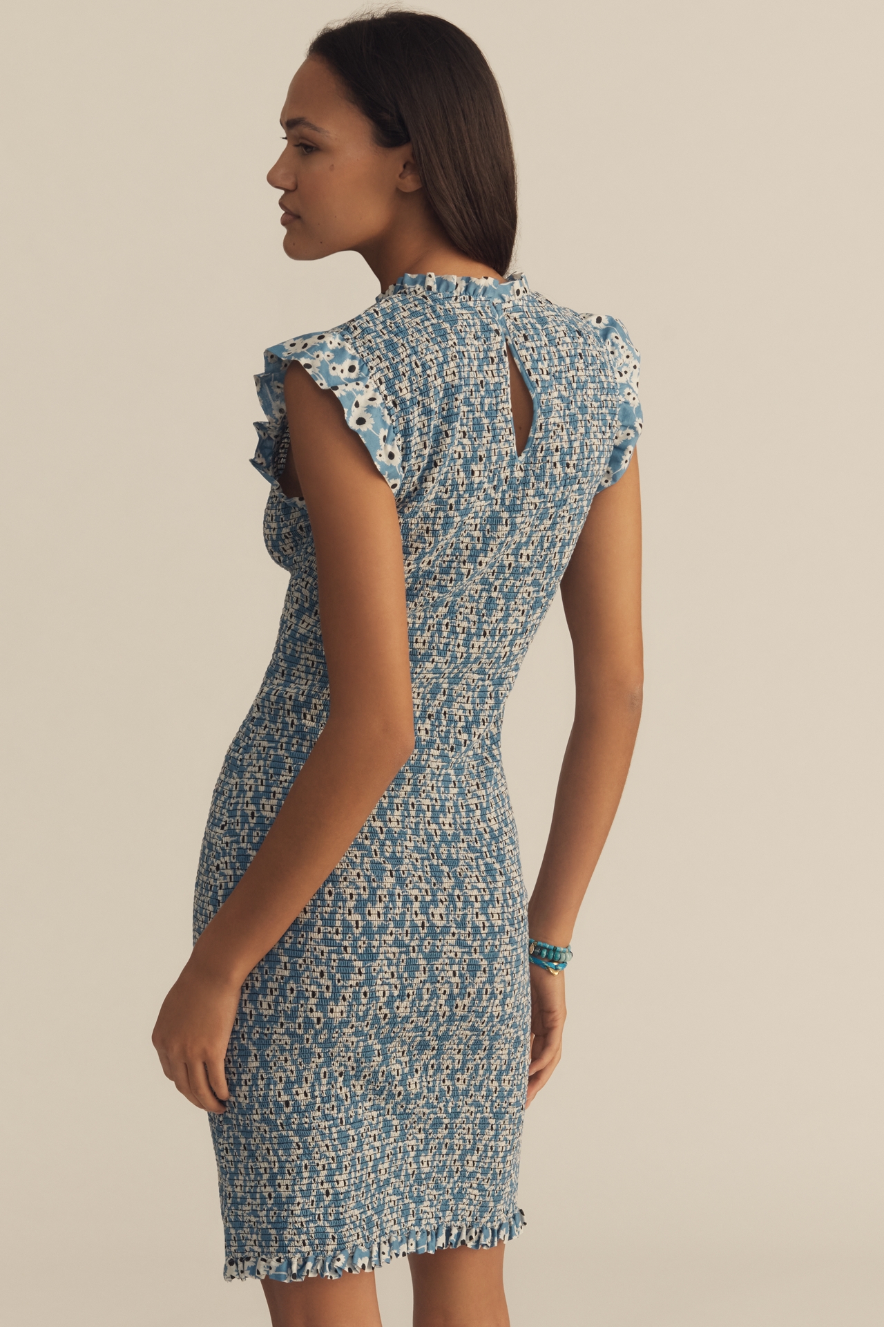 Nation Los Angeles Marlene Flutter-Sleeve Smocked Mini Dress