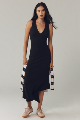 Nation Los Angeles Camel Sleeveless V-neck Midi Dress In Black