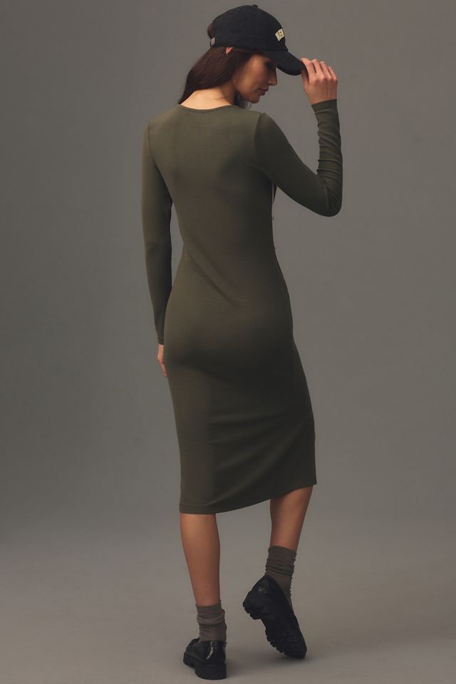 Bordeaux Long-Sleeve Sporty-Trim Midi Dress #1