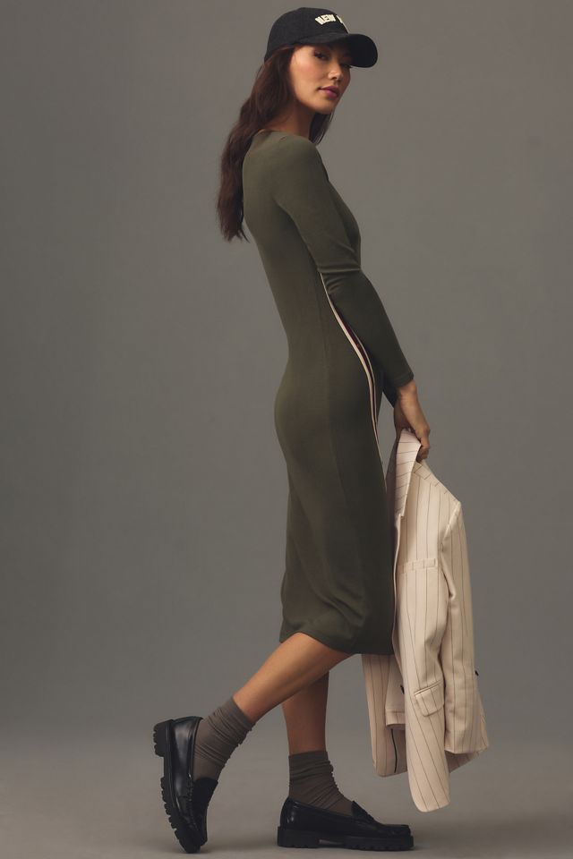 Bordeaux Long-Sleeve Sporty-Trim Midi Dress #3