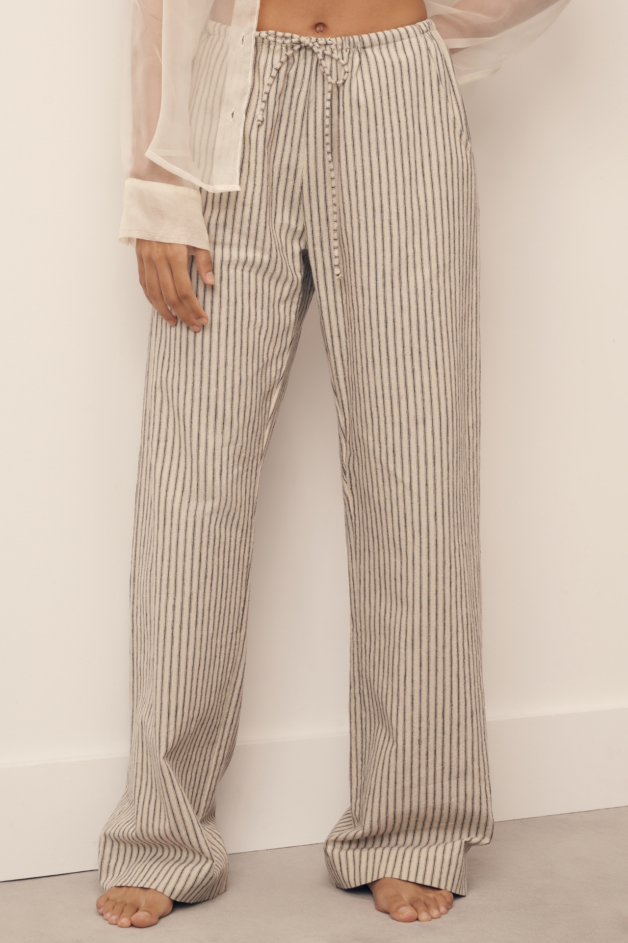 DONNI. Linen Striped Drawstring Pants