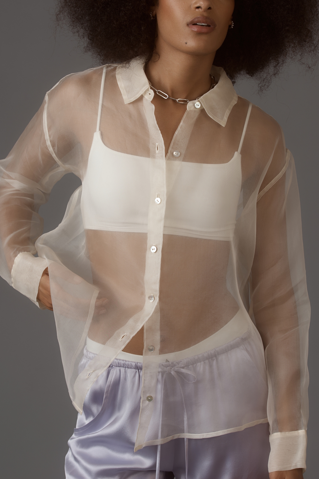 DONNI. Long-Sleeve Silk Organza Shirt