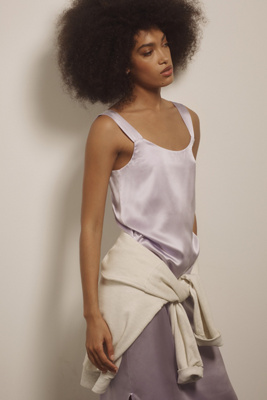 Donni Silk Cami Midi Dress In Purple