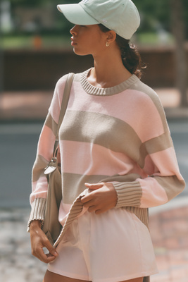 Donni The Cotton Knit Crew-neck Sweater In Multi