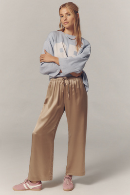 Donni The Silk Stripe Crop Pull-on Pants In Brown
