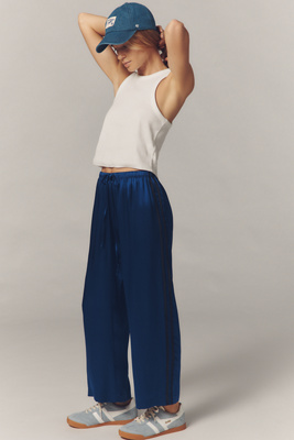 Donni The Silk Stripe Crop Pull-on Pants In Blue