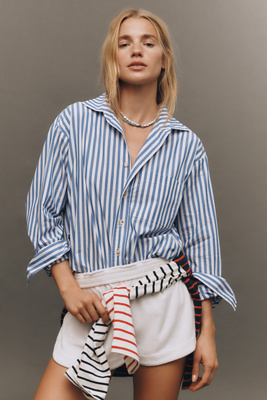 Donni The Pop Long-sleeve Poplin Buttondown Shirt In Blue