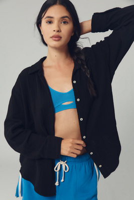 Donni Long Sleeve Buttondown Shirt In Black
