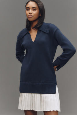 ENGLISH FACTORY LONG-SLEEVE POLO PLEATED TWOFER MINI DRESS 